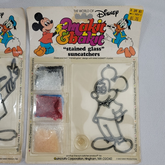 Vtg Makit & Bakit Mickey Mouse Donald Duck Suncatcher Kit - Picture 3 of 13